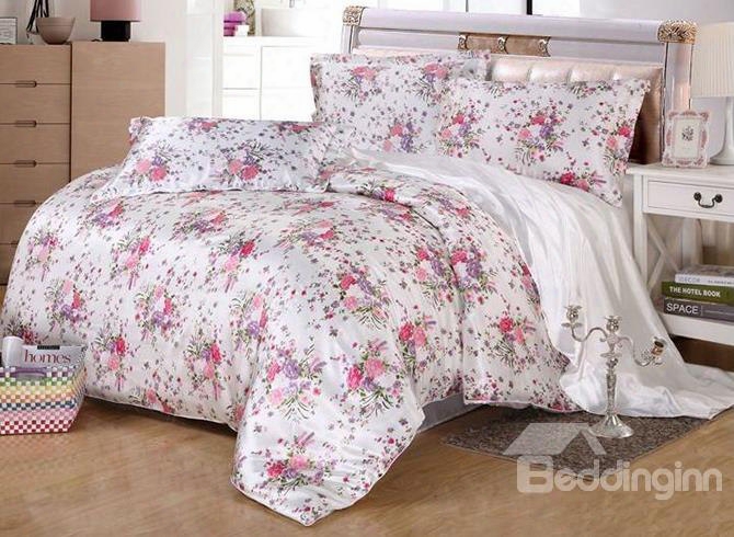 Rural Style Floral Print Silk-like 4-piece Duvet Cover Sets