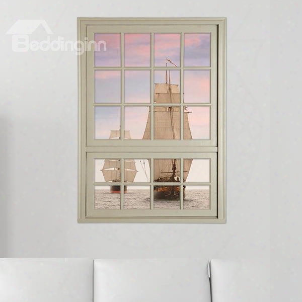 Sailing Boat On Sea Window View Removable 3d Wall Stickers