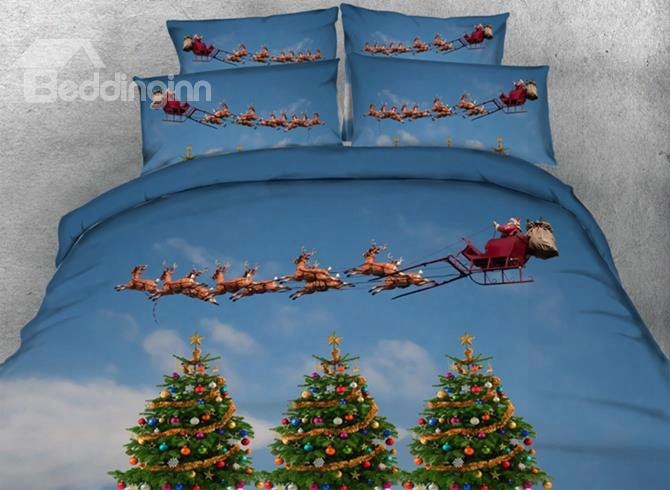 Santa Claus And Christmas Tree Print 5-piece Comforter Sets