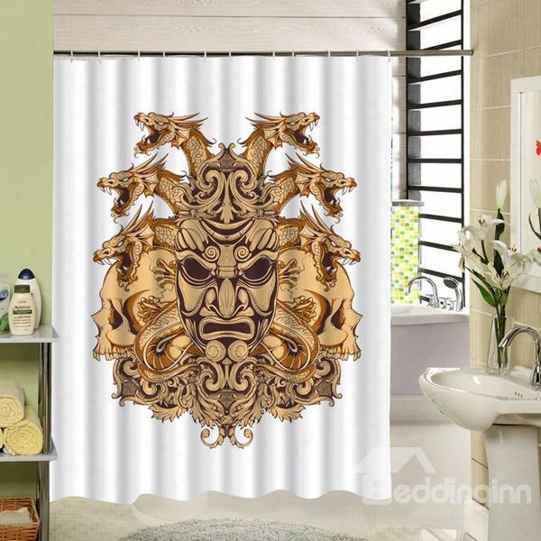 Scary Yellow Mask With Snake Hair Printing 3d Shower Curtain