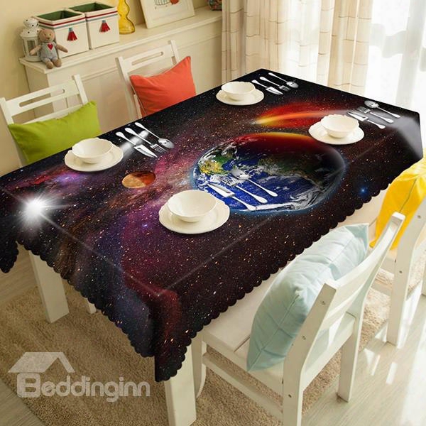 Science Fiction Planet And Earth Pattern 3d Tablecloth