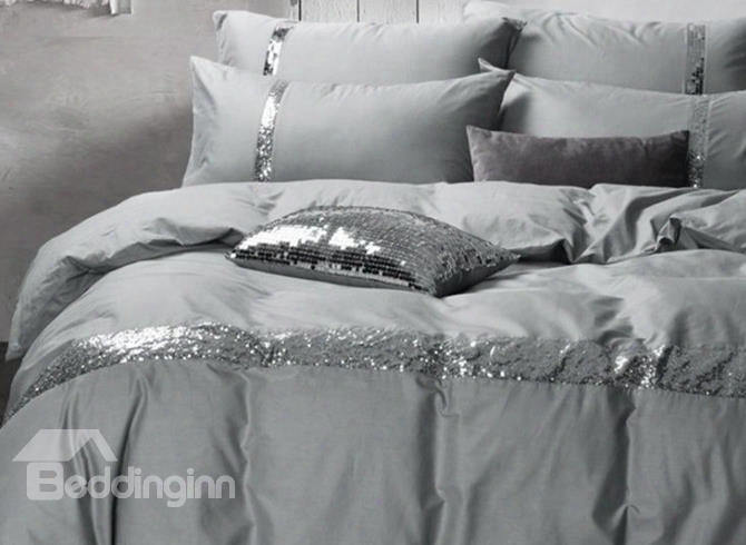Sequin Grey Cotton 4-piece Bedding Sets/duvet Covers