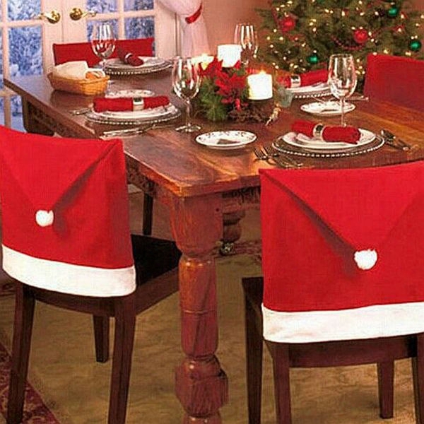 Set Of 8 Santa Claus Hat Christmas Decoration Chair Covers