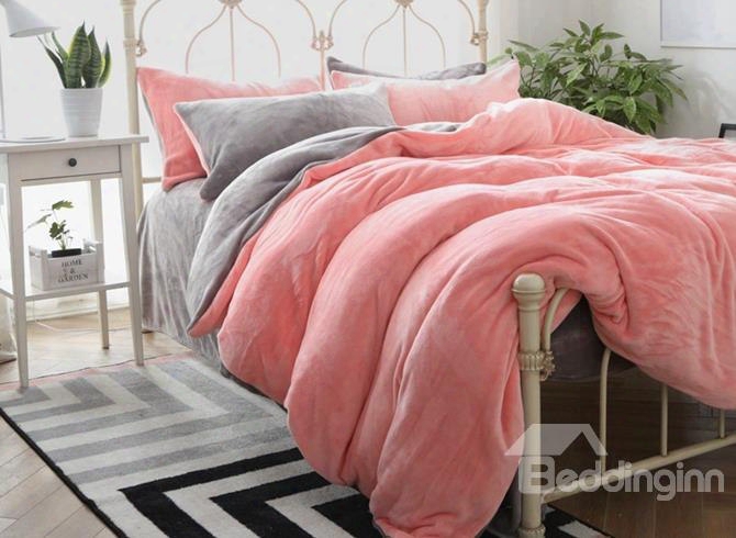 Solid Color Skin Care Flannel 4-piece Duvet Cover Sets