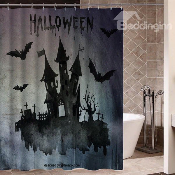 Somber Dark Castle Shadow Halloween Poster 3d Printing Shower Curtain