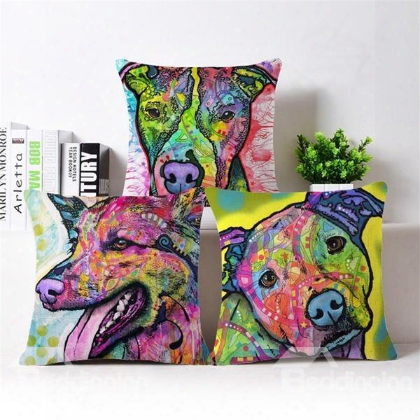 Special Colorful Dog Design Cotton Throw Pillow Case