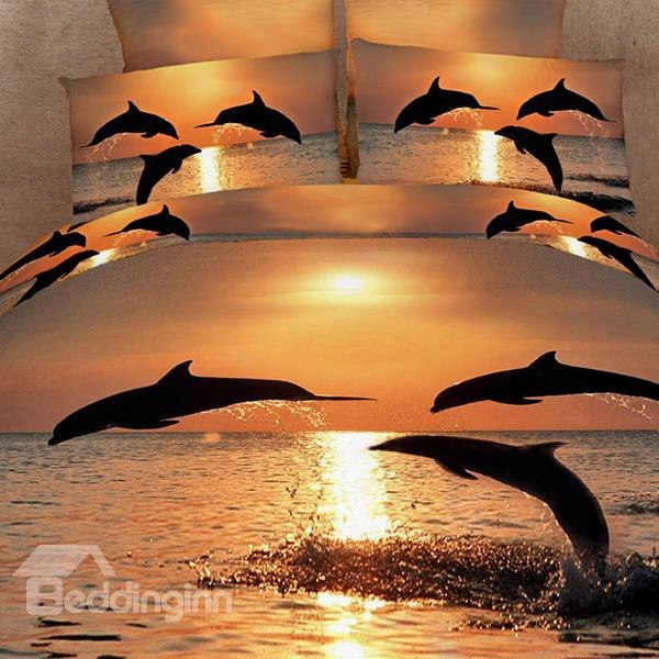 Strong And Vigorous Dolphin In The Setting Sun 2-piece Pillow Cases