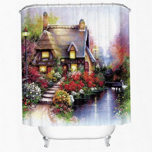 Super Beautiful Rural Scenery Villa Print 3d Shower Curtain