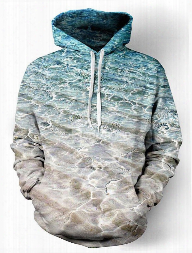 Super Long Sleeve Seawater Pattern 3d Painted Hoodie