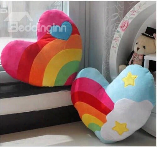 Sweet Rainbow And Cloud Spliced Heart Shaped 2 Pieces Pp Cotton Throw Pillow