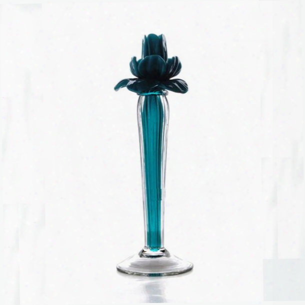 Turquuoise Modern Fashion Rose Patttern Glass Decorative Candle Holder