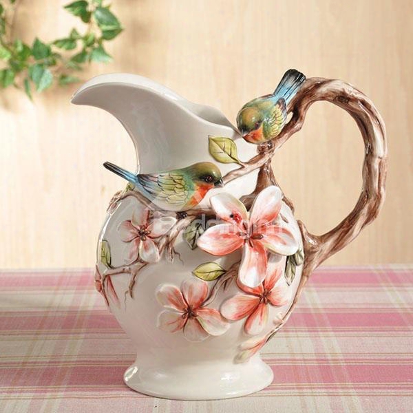 Unique Ceramic Bird And Flower Pattern Water Tank Painted Pottery