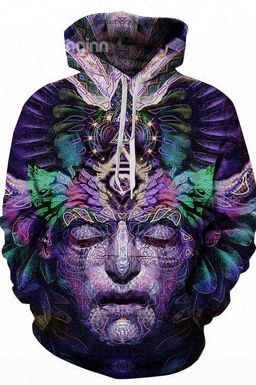 Unique Long Sleeve Stone Head Pattern 3d Painted Hoodie