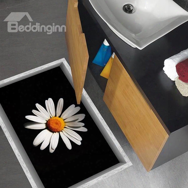 Unique White Daisy In Black Background Slipping-preventing Water-proof Bathroom 3d Floor Sticker