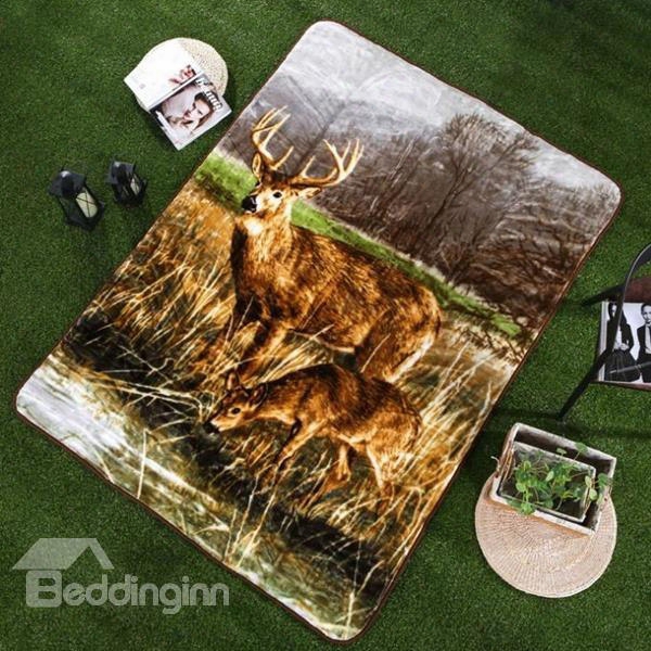 Vintage Style Cute Reindeer Print Raschel Blanket