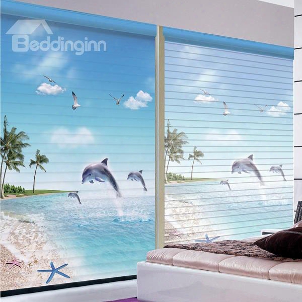 Lively Dolphin Jumping Out Of Water Printing 3d Shangri-la Blinds & Roller Shades