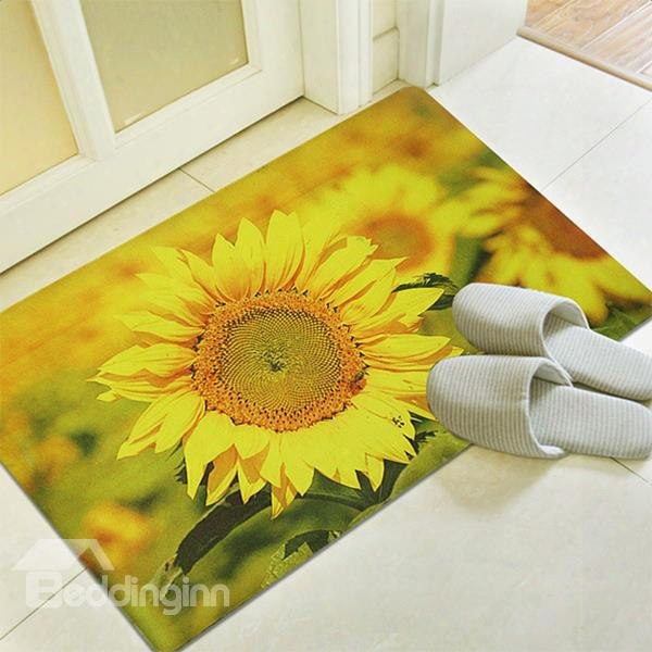 Vivid Golden Sunflower Printing 3d Skid Resistance Bath Rug