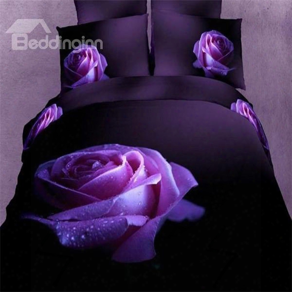 Vivid Purple Rose 3d Printed Cotton 2-piece Pillow Cases