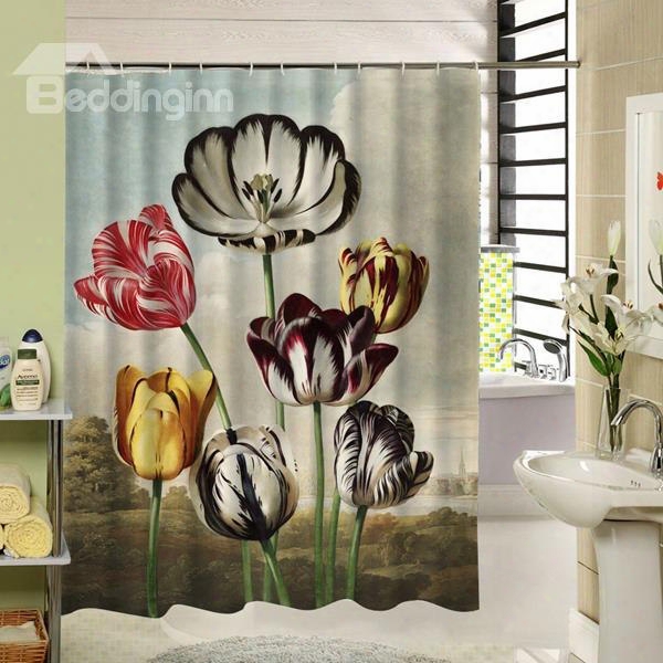 Weird Colorful Flowers Printing 3d Bathroom Decor Shower Curtain