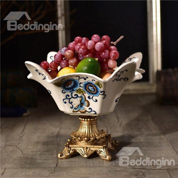 White High Grade Ceramic European Style Flower Pattern Compote Painted Pottery