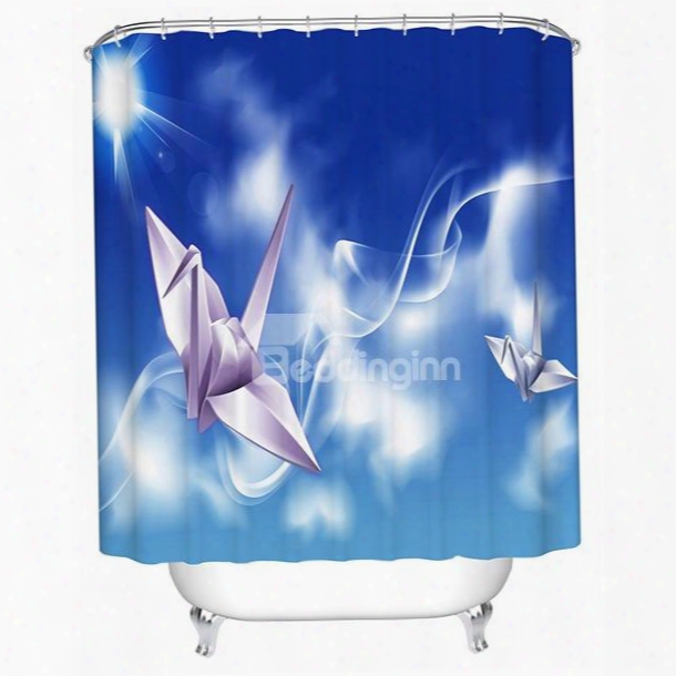 White Paper Cranes Print 3d Bathroom Shower Curtain