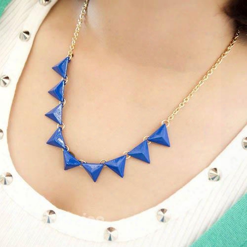 Women' S Royal Blue Triangl Alloy Necklace