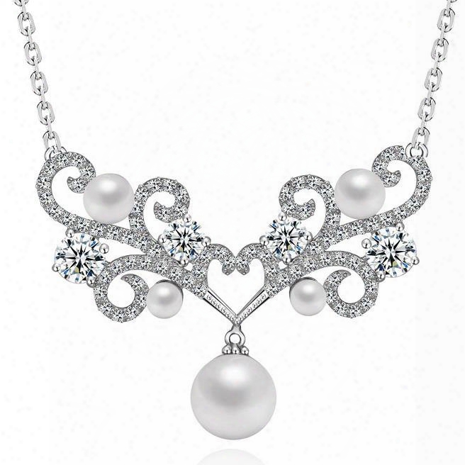 Women' S Stylish Zircon Pearl Pendant Necklace