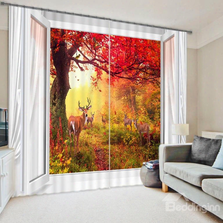Wonderful Nature Scenery Red Leaves Printing Custom 3d Curtain For Existing Room