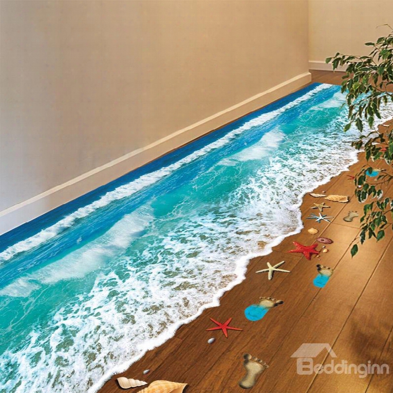 Wonderful Seashore And Sea Spray Removable 3d Floor Sticker