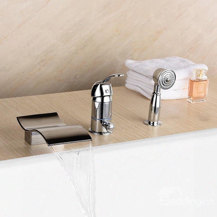 Wonderful Single Handle Three Holes Wave Shape Widespread Bathtub Faucet