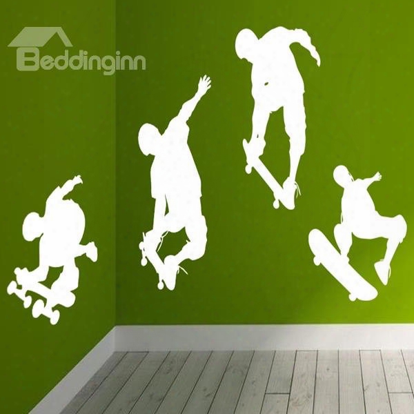 Wonderful White And Black 4 Skateboard Boys Pattern Wall Stickers