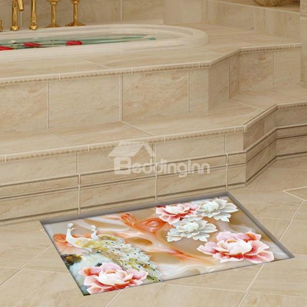 Wonderful White And Pink Fflower Slipping-preventing Water-proof Bathroom 3d3 Floor Sticker