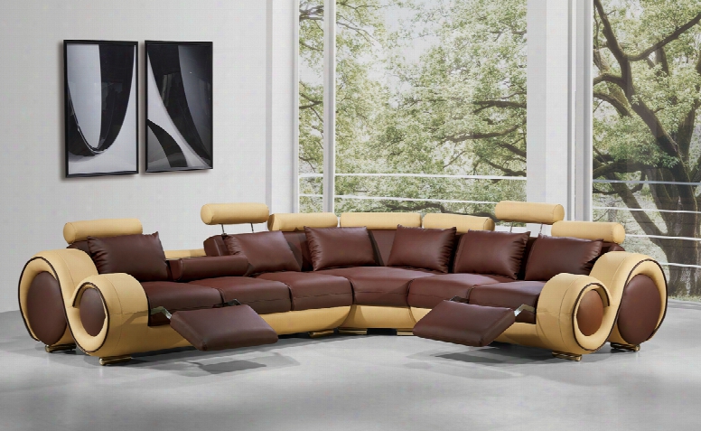 4087 Modern L Eather Sectional Sofa With Recliners