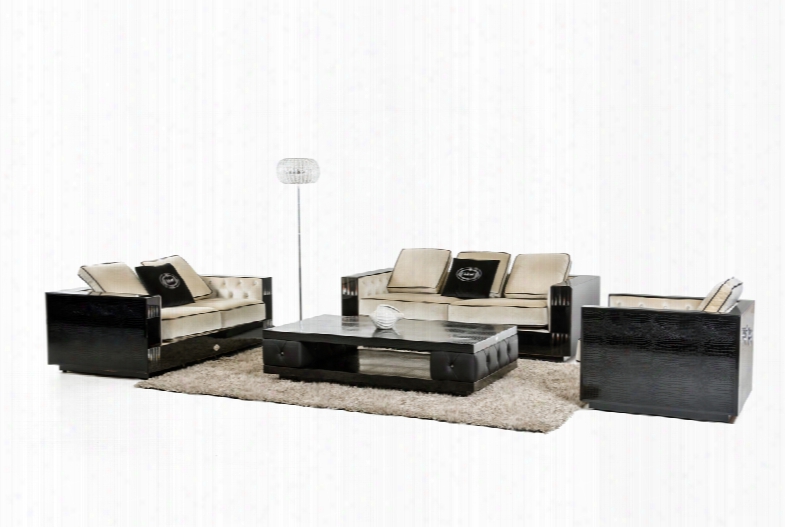 A&x Bellagio Transitional Black Crocodile And Beige Fabric Sofa Set