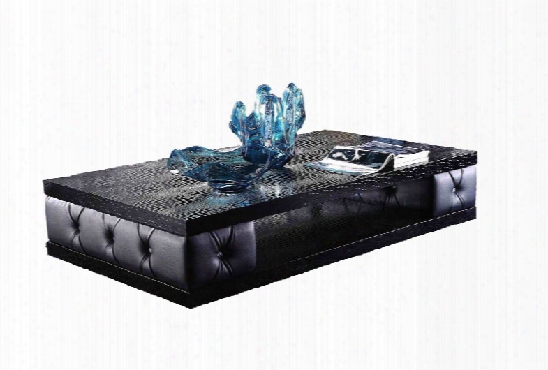 A&x Cecily Transitional Black Leather W/ Crystals Coffee Table