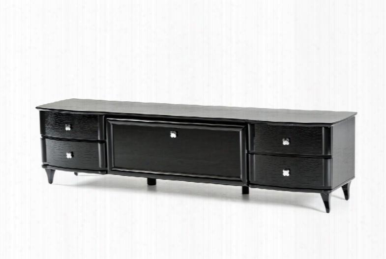 A&x Gothic Transitional Black Crocodile Lacquer Tv Cabinet