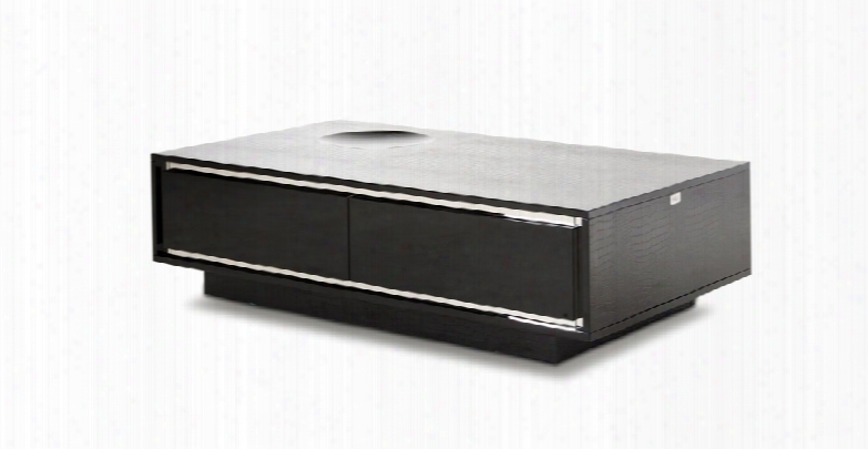 A&x Grand Modern Black Crocodile Lacquer Coffee Table With Drawers