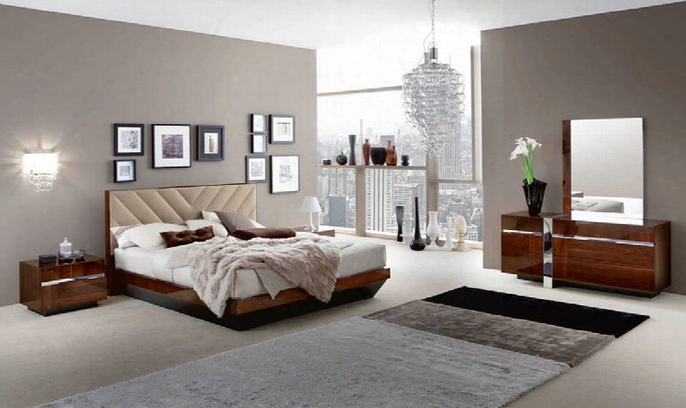 Alf Roma Italian Modern Walnut Eastern King Bedroom Set