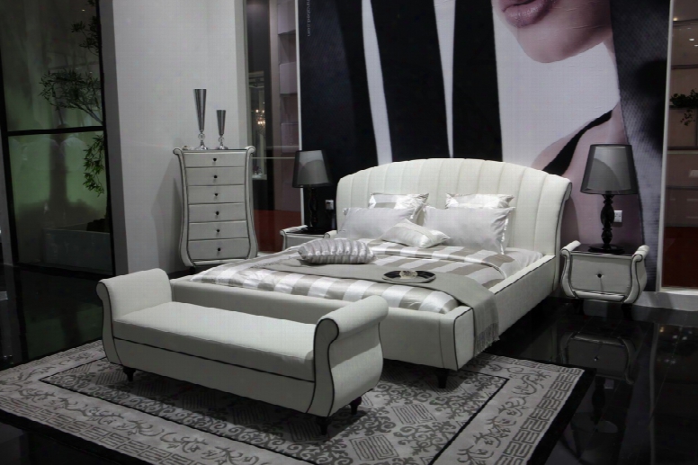 Auspicious Transitional Tufted Leather Platform Bed