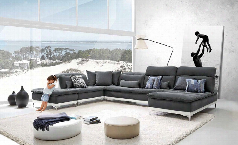 David Ferrari Horizon Modern Grey Fabric & Leather Sectional Sofa