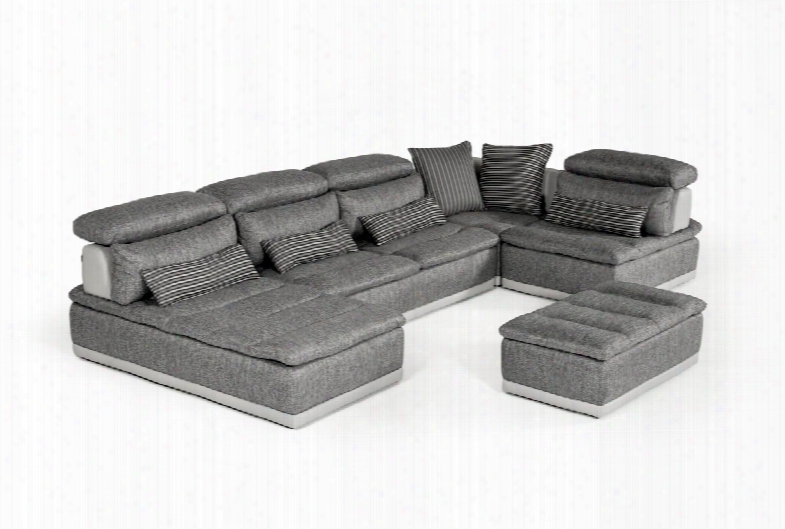 David Ferrari Panorama Italian Modern Grey Fabric & Grey Leather Sectional Sofa