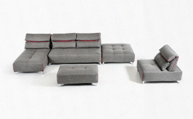 David Ferrari Zip Modern Grey Fabric Sectional Sofa