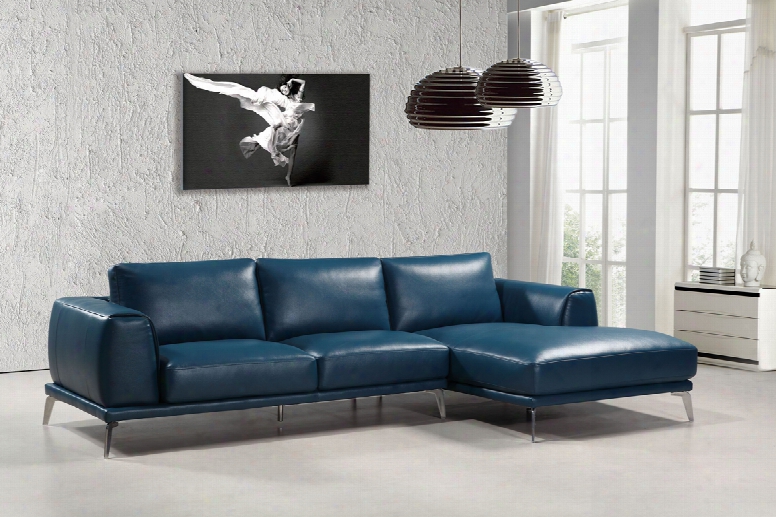 Divani Casa Drancy Modern Blue Bonded Leather Sectional Sofa