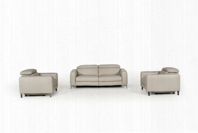 Divani Casa Roslyn Modern Grey Leather Sofa Set W/ Recline Rs