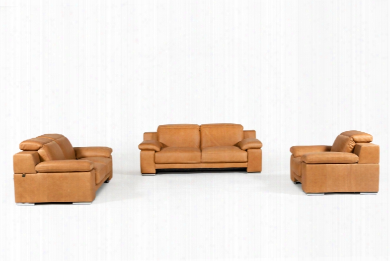 Estro Salotti Evergreen Italian Modern Cognac Leather Sofa Set