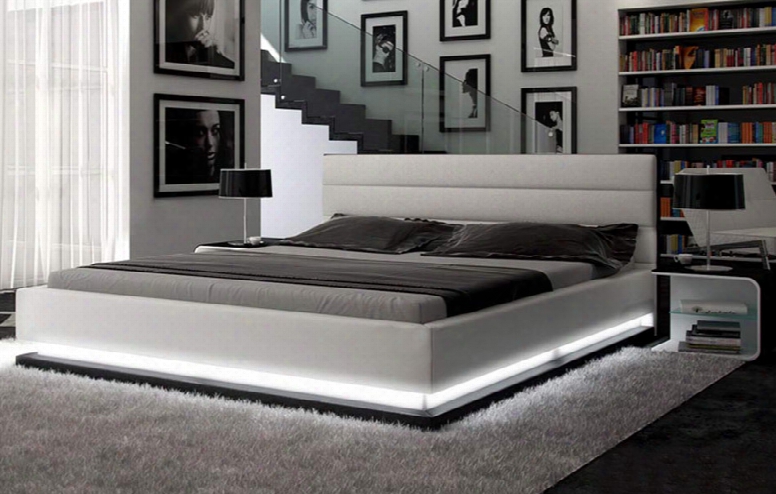 Infinity Contemporary White Platform Bed W/ Lights
