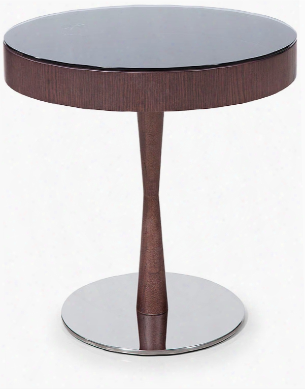 Jackson Modern Brown Oak Round End Table W/ Glass