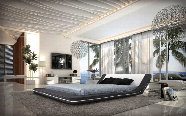 Marquee Contemporary Eco-leather Platform Bed W/ Led Lights