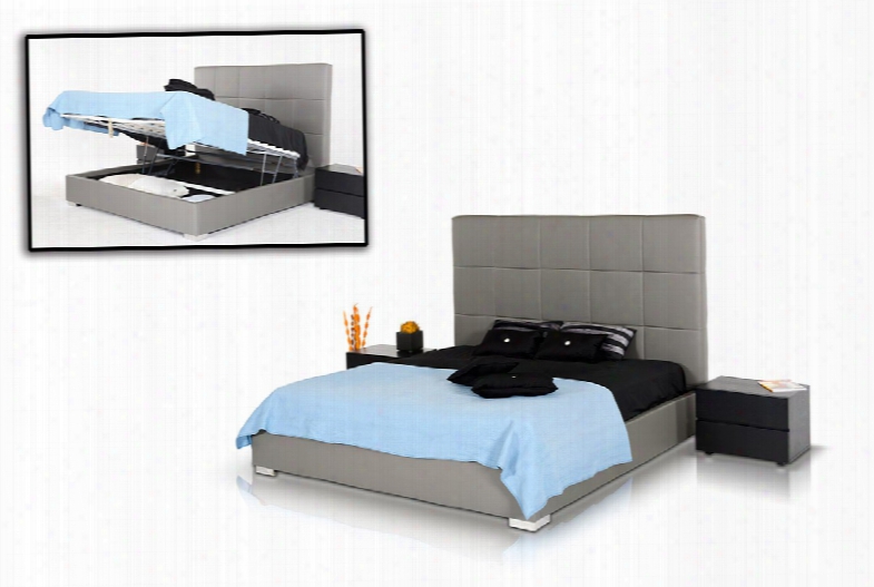 Messina Modern Grey Eco Leather Bed W/ Lift Storage