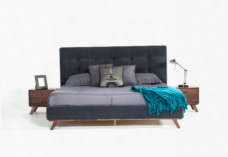 Modrest Addison Mid-century Modern Grey Fabric & Walnut Bed